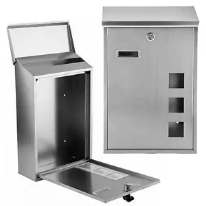 Edelstahl Wandmontage Post Brief Postkasten Outdoor Metall abschließbar Briefkasten - Bild 1 von 9