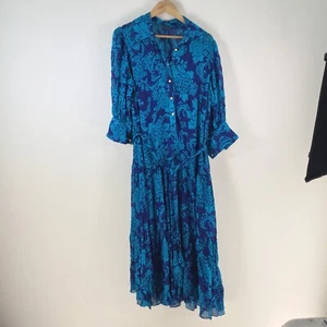 Ginger & smart shirt dress womens 14 midi blue floral 3/4 sleeve viscose 112987 - Picture 1 of 8