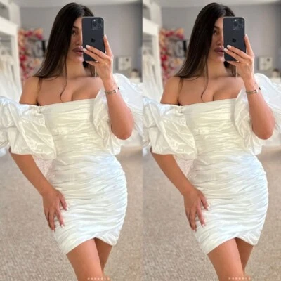 Vestidos de novia cortos blancos marfil con mangas desmontables vestidos de novia de satén Foto 1 de 4