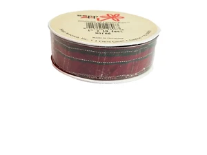 Sopp America Ribbons of Distinction 1" x 10 feet Wired Red Green Gold Plaid - Picture 1 of 4