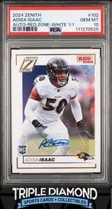 2024 Panini Zenith Adisa Isaac Rookie Auto Red Zone White #1/1 PSA 10 BN886 - Picture 1 of 2
