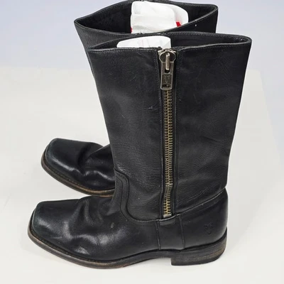 FRYE Black Shin High Leather Square Toe Tall Zipper Boots Women's Size 8B 4001 - Image 1 of 4