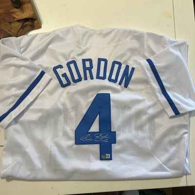 Alex Gordon Autographed Royals White Custom Jersey Beckett Witnessed COA Signed  - Image 1 of 4