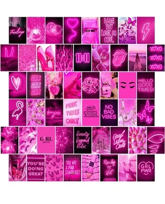 Pink Neon Wall Collage Kit Aesthetic Pictures, Trendy Room Decor, Pink , 50pc - Image 1 of 2