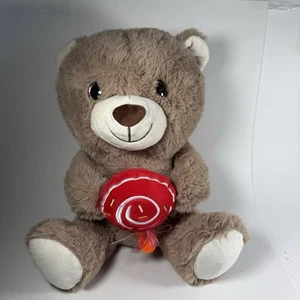 Inter American Products Plush Teddy Bear Brown 13" 2022 Holding Sucker Lollipop - Picture 1 of 12