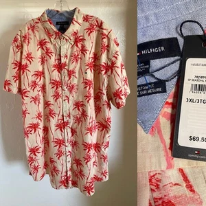 TOMMY HILFIGER NWT $69.50 Tropical PALM TREE Print HAWAIIAN RESORT SHIRT 3XL - Picture 1 of 8