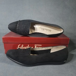 Salvatore Ferragamo Suede Flats Loafers Black Womens 8.5 AAAA  - Picture 1 of 11