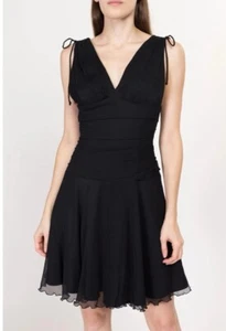VTG Y2K Express Black Silk Mini Party Dress whimsygoth Goth Fairycore 2000’s 8 - Picture 1 of 10