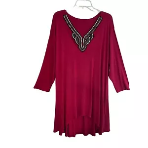 White Mark Womens Top 3XL Tunic Embellished High Low Long Sleeve Stretch NEW - Picture 1 of 16
