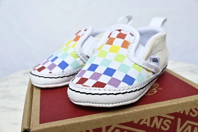 Vans Infant Slip-On Cuna Cuadros Arco Iris/Blanco Verdadero Zapatos de Cuna Talla 2 NUEVO Foto 1 de 4