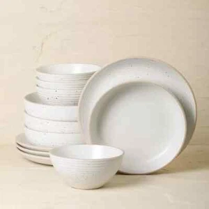 NEW Stone + Lain White Speckled 12 Piece Stoneware Dinnerware Set Service for 4 - Picture 1 of 6