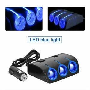 Car 3 Way Cigar Lighter Socket Splitter,12-24V Dual USB Charger Power Adapter - Picture 1 of 12