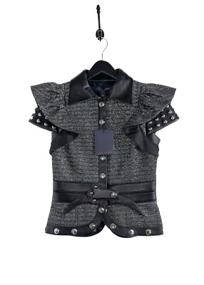 Louis Vuitton Runway Resort 2018 Look 55 Black Leather Tweed Vest Jacket - SMALL - Image 1 of 4