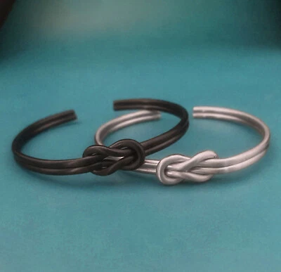 Bracelete de punho ajustável Infinity Love Knot aço inoxidável feminino preto prata - Imagem 1 de 4