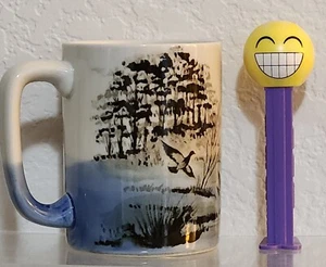 Taza Cerámica Vintage Gansos Patos Agua Lago Madera Azul Marrón Crema Otagiri? - Imagen 1 de 8