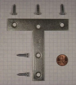 HAGER #1995.5 TEE PLATE, 4" x 4", STEEL, ZINC-PLATED, WITH 3/4" SCREWS - Picture 1 of 3