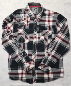 Affliction Black Premium Live Fast 73 Flannel With Embroidered Skulls Large - Picture 1 of 13