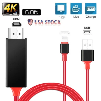 HDMI Mirroring Cable Phone to HDTV Adapter for iPhone 14 Pro Max Plus iPad 9 8 7 - Image 1 of 4