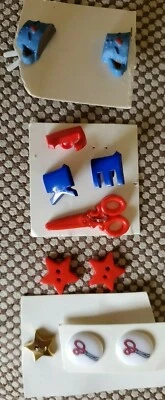 Sewing Buttons Figural Plastic / Resin - Mugs Scissors Stars Red Blue Gold - Image 1 of 4