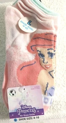 New 6 Pairs of Girl’s Disney Princess No-Show Socks Size Large L Shoe Size 4-10 - Image 1 of 4