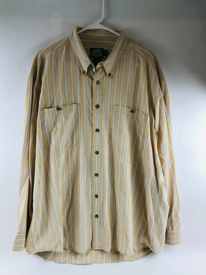 Cabela's Shirt Men's Size XL Cream & Blue Long Sleeve Button Down Striped Front - Image 1 of 4