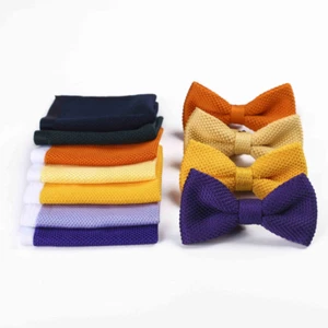 Cravatta uomo maglia uncinetto pre-legata tasca quadrata matrimonio festa fiocco set - Foto 1 di 14