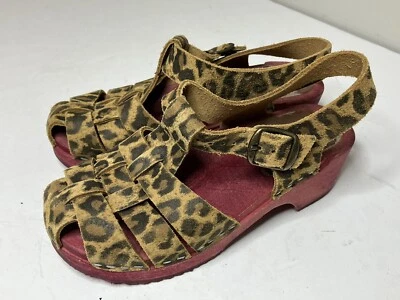 Cape Clogs Leather Size 31 US 1 Sweden Shoes Mules Stapled Animal Leopard Print - Image 1 of 4