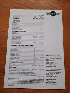 1998 MINI & MINI COOPER price list car sales brochure. German prospekt - Picture 1 of 2