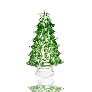 Green Hand Blown Glass Christmas Tree Glass Figurine Decoration for Xmas Window - Picture 1 of 10