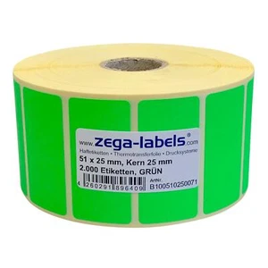Thermotransfer Etiketten Rolle GRÜN 51 x 25 mm 2.000 Stück Kern 25 mm Leuchtgrün - Bild 1 von 1