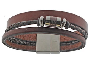 Pulsera Hombre 5 Filas PIEL Marrón ACERO INOXIDABLE CIERRE MAGNÉTICO - BISUTERÍA CIGÜEÑA  - Imagen 1 de 1