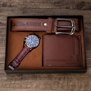 Boxed 3 In 1 Wallet Gift Set for Men. Watch, Wallet, Belt. Great Gift For Men - Picture 1 of 5