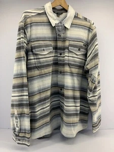Eddie Bauer Mens XL Chutes Shirt Jacket Micro Fleece Blue Cream Stripe Comfy NWT - Picture 1 of 19