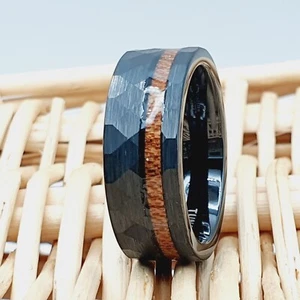 Mens or Womens Unique Wood Ring Pipe Cut Male Promise Ring Tungsten Wedding Band - Picture 1 of 7