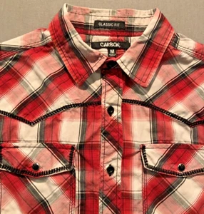 Camisa a cuadros roja con perlas de carbono para hombre bolsillos occidentales LS talla M Wrangler - Imagen 1 de 12
