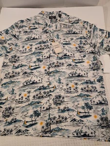 Men's Chaps White/Blues Button Up S/S Hawaiian Shirt XL - Picture 1 of 8