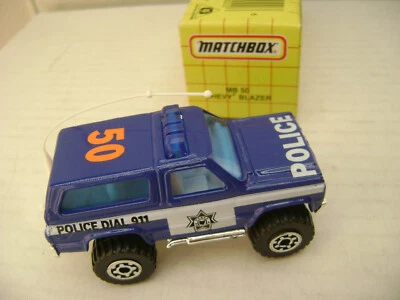 1993 MATCHBOX SUPERFAST MB50 CHEVY BLAZER STATE POLICE CAR DIAL 911 BLUE WINDOWS - Image 1 of 3