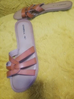 Женские сандалии O'Neill 9 коричневые лента из искусственной кожи плоские шлепанцы носились 1 раз - Изображение 1 из 4