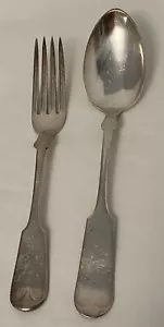 Antique WM Rogers Bros & Son A1 12 16 Tipped Large Serving Spoon & Fork Set - Picture 1 of 4
