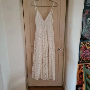 Anthropologie Eyelet Maxi Dress Forever That Girl White Size 8 - Picture 1 of 11
