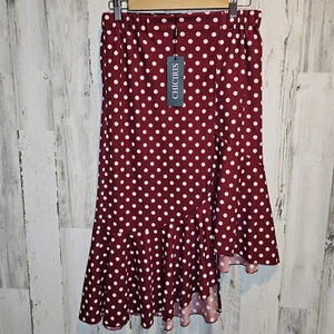 Chiciris Women's Red Polka Dot Ruffle High-Low Skirt Size Large NWT Elegant  - Picture 1 of 14