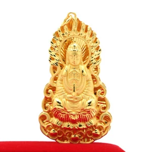 4*7cm  Fashion Jewelry 24K Yellow Gold Plated Guanyin Pendant size/L - Picture 1 of 8