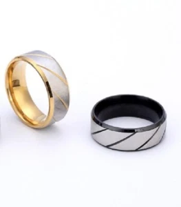 Doppelfarbiger kreativer Streifen Unisex 8 mm Edelstahl Mode Hochzeitsband Ring - Bild 1 von 5