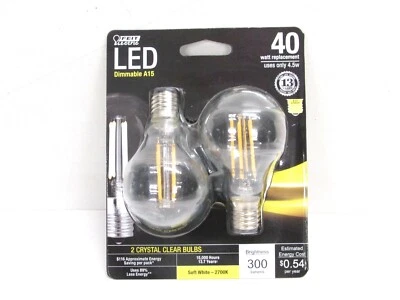 NOS! (2) FEIT ELECTRIC DIMMABLE A15 LED BULBS, 40W, BPA1540N/827/LED/2 - Image 1 of 2