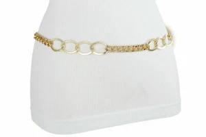 Mujer Cadena de Metal Cintura Alta Dorada Elegante Moda Cinturón Grueso Eslabón Talla XS S M - Imagen 1 de 6