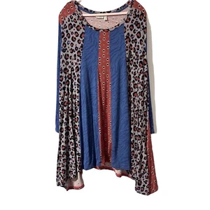 LOGO Lori Goldstein Knit Long Sleeve Mixed Print Hankie Hem Tunic Pockets 4X - Picture 1 of 10