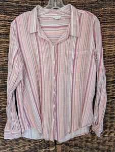 Lucky Brand gestreiftes Boyfriend-Shirt mit Knopfleiste Damen Large Boho Top adretter Strand - Bild 1 von 8