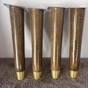 Set 4 Gambe da Tavolo Mid Century Moderne 10,5 Pollici con Piastre in Metallo per Fissaggio - Foto 1 di 9