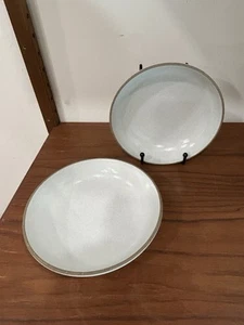 Heath Opaque White(?) Coupe; Tan rims; 2 soup bowls - Picture 1 of 13