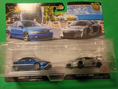 Paquete de 2 Hot Wheels Premium Car Culture Twin Audi S4 Quattro y Audi R8 LMS Foto 1 de 4
